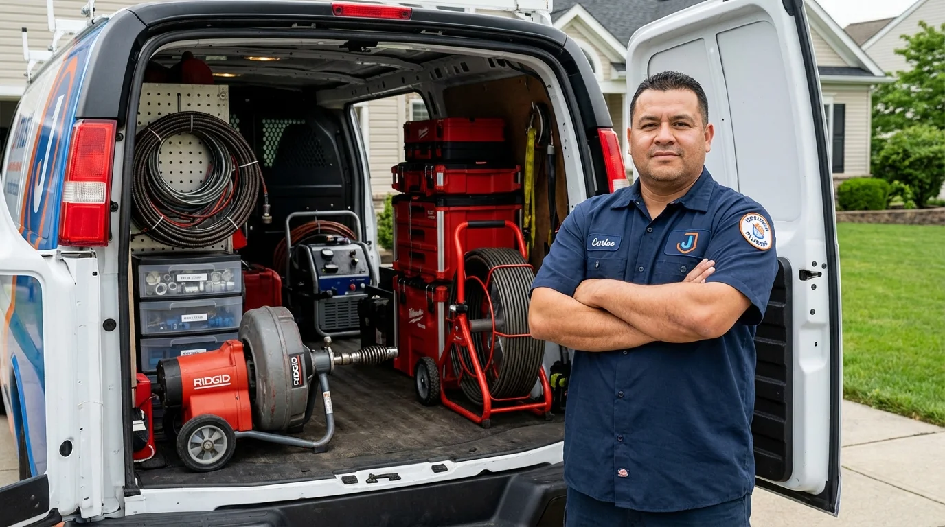 Professional drain cleaning equipment and Johns Plumbing LLC plumber in Derry