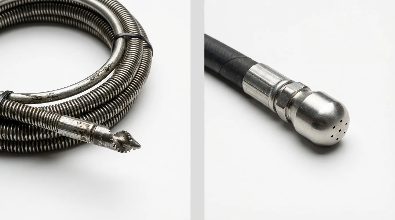 Drain snake cable and hydro jetting nozzle used for drain cleaning in Derry, PA