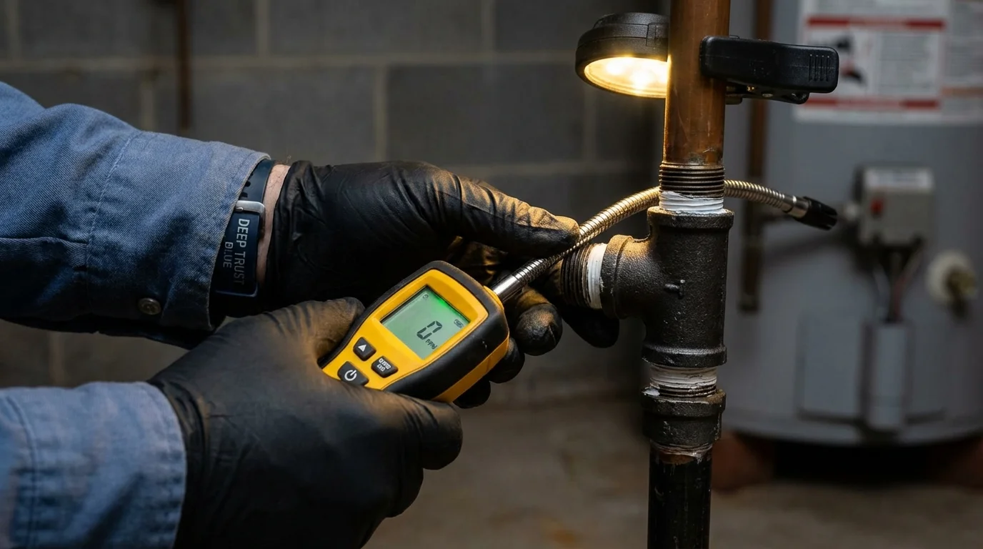 Gas leak detection with electronic sniffer by Johns Plumbing LLC in Derry