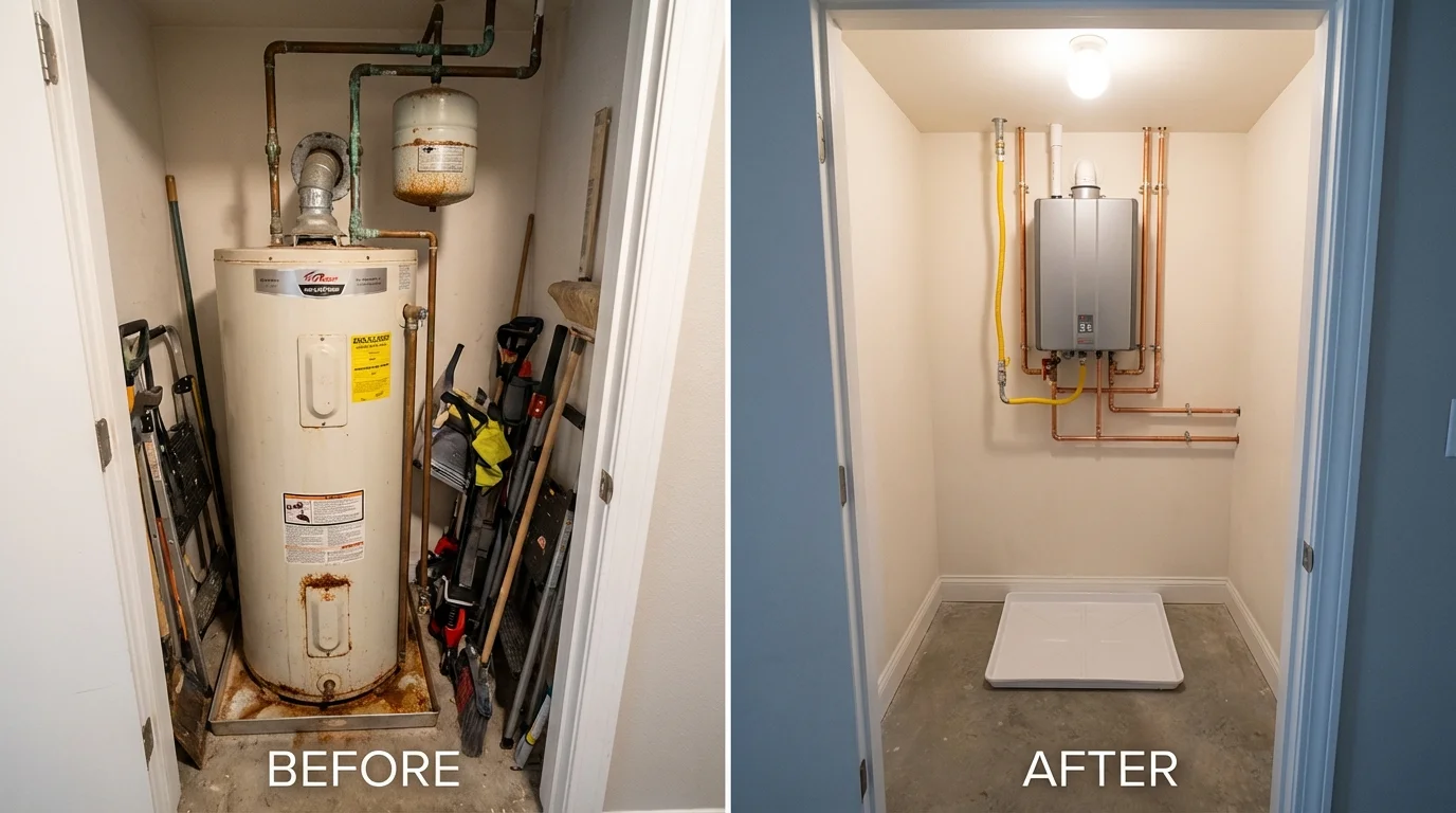 Tank water heater versus wall-mounted tankless unit comparison for Derry, PA homeowners